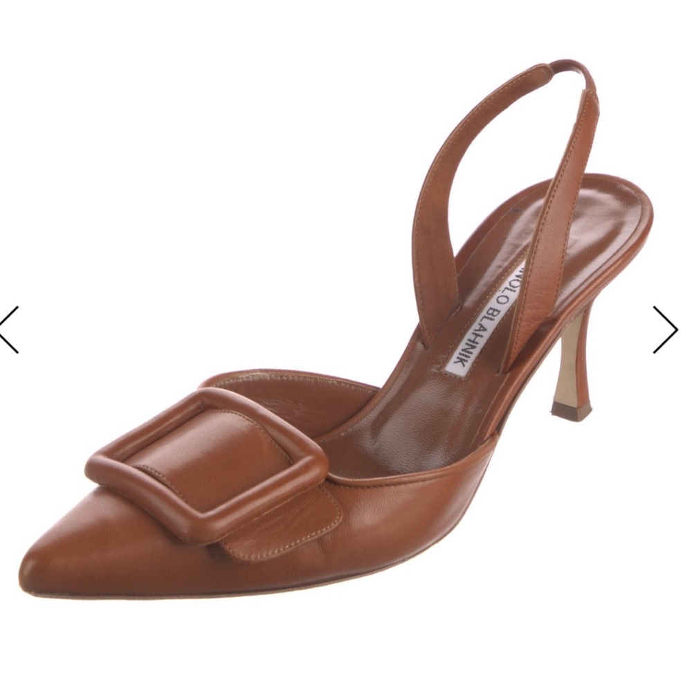Manolo Blahnik Tan Maysli Leather Slingback Heels